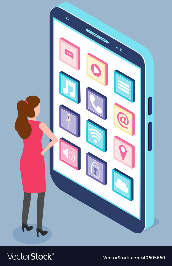 People working with development of mobile program vector image People working with development of mobile program