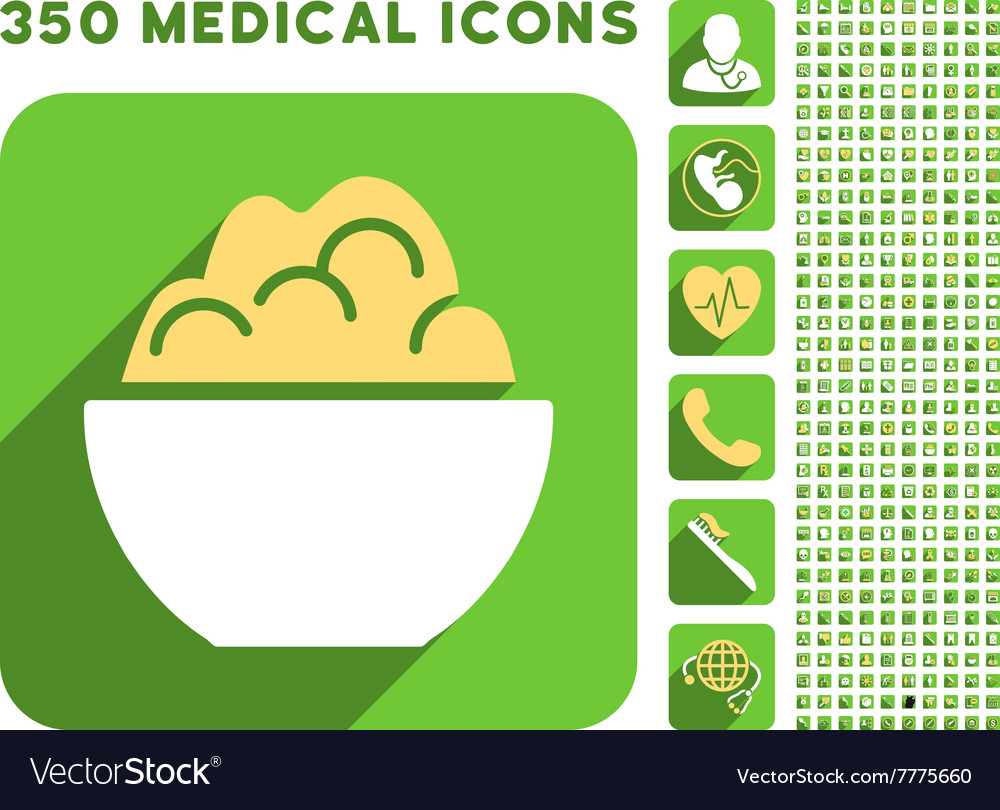 Porridge bowl icon and medical longshadow set