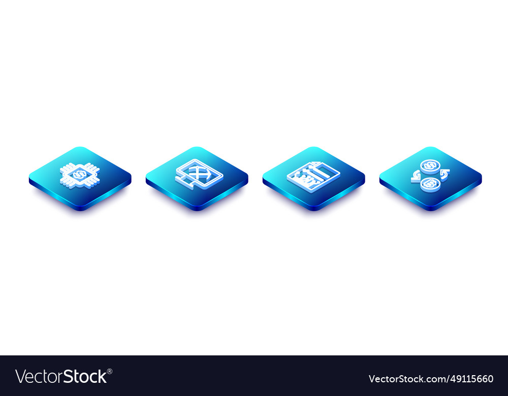 Set isometric line processor chip with dollar vector image Set isometric line processor chip with dollar