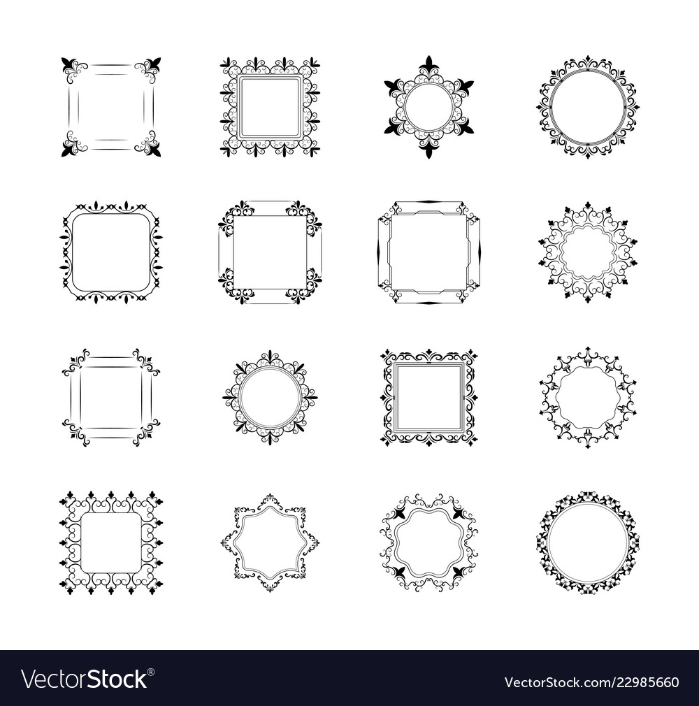 Set of frames and monograms line icons