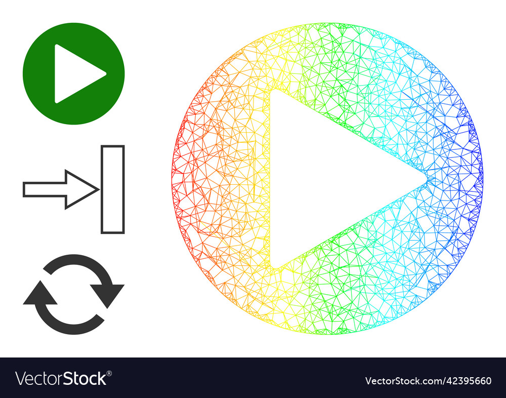Spectral gradient net mesh play button icon vector image Spectral gradient net mesh play button icon