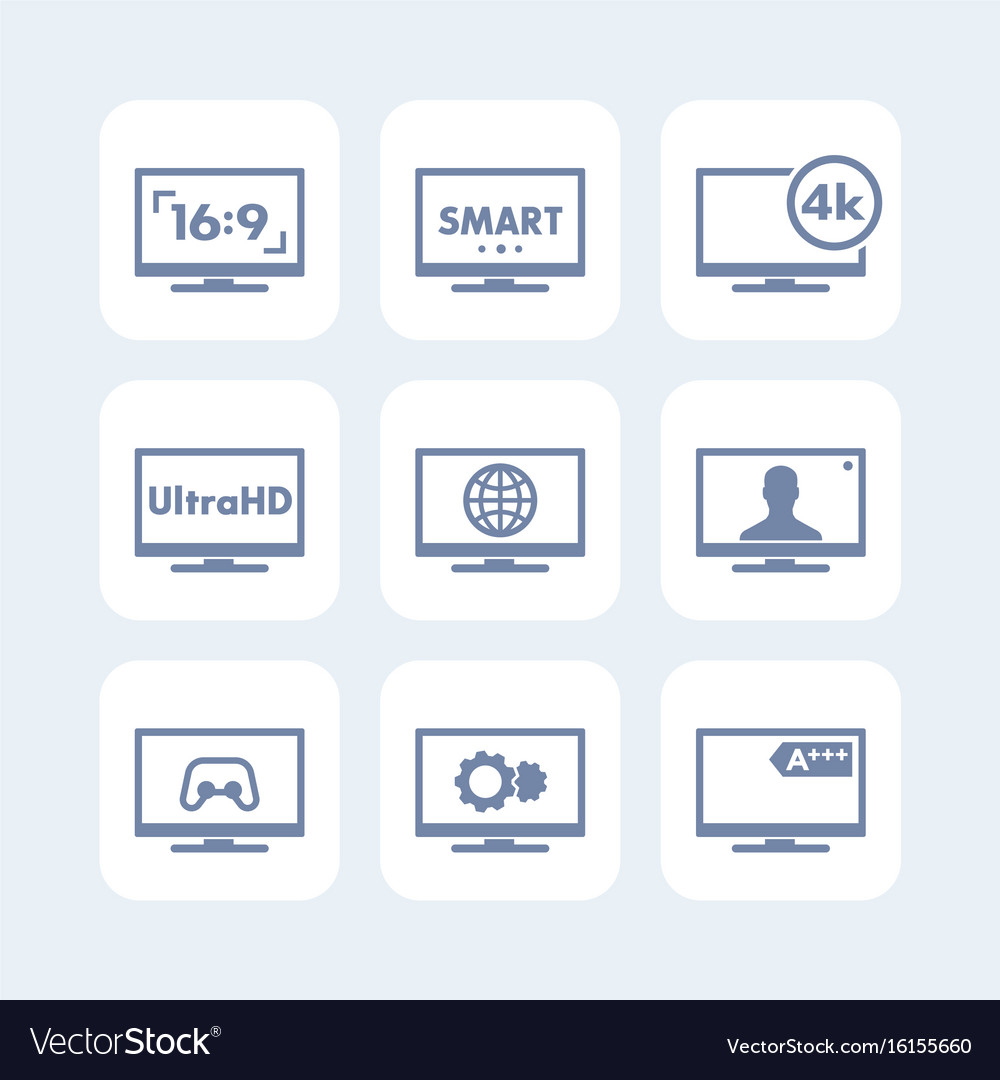 Tv Icons Set Aspect Ratio 4k Screen Ultra Hd Vector Image