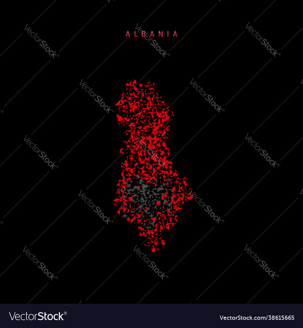 Albania flag map chaotic particles pattern vector image Albania flag map chaotic particles pattern