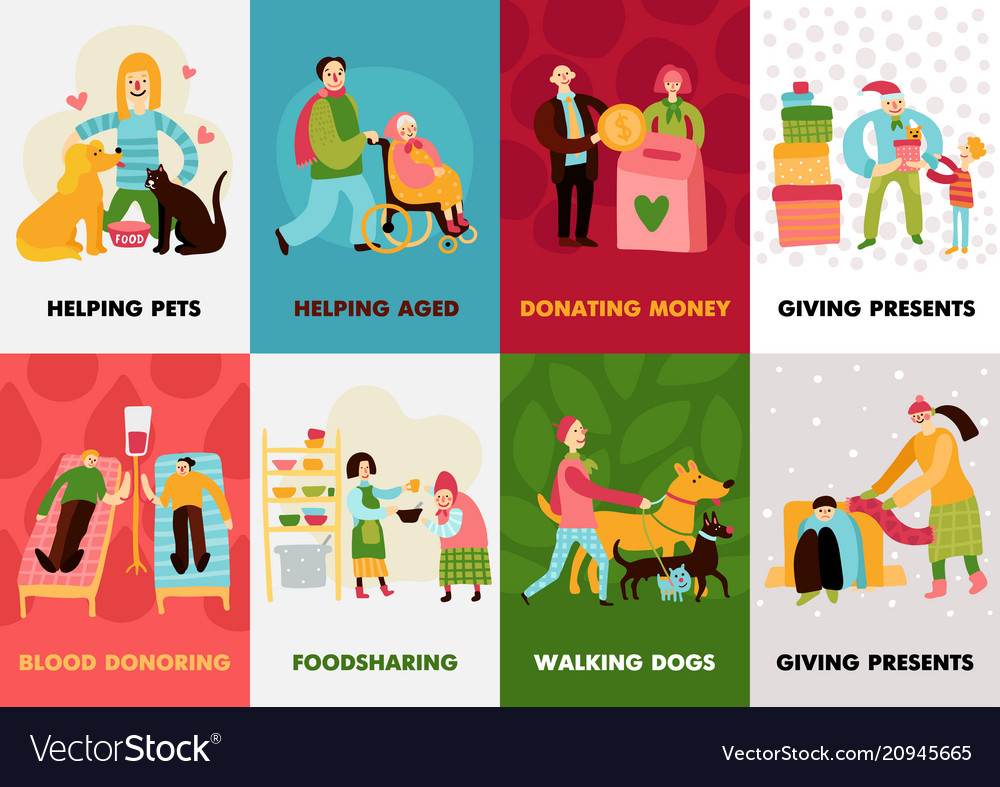 Charity types cards set Royalty Free Vector Image