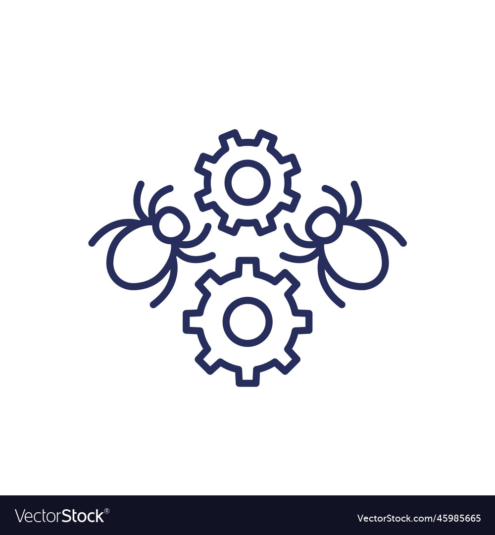 Debugging and testing line icon with bugs