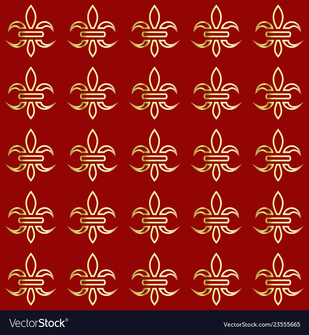 Golden lily on a red background seamless pattern vector image Golden lily on a red background seamless pattern