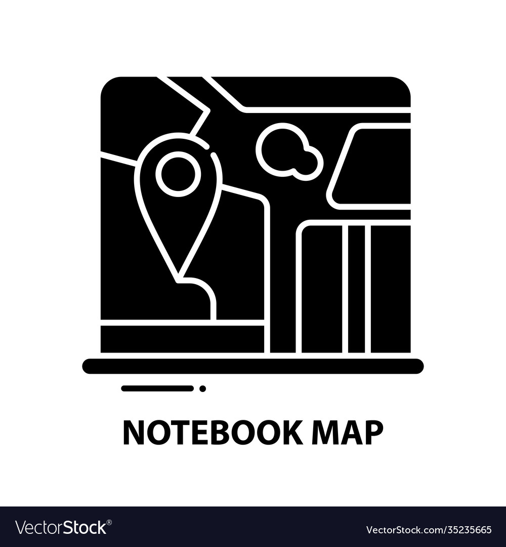 Notebook map icon black sign with editable vector image Notebook map icon black sign with editable