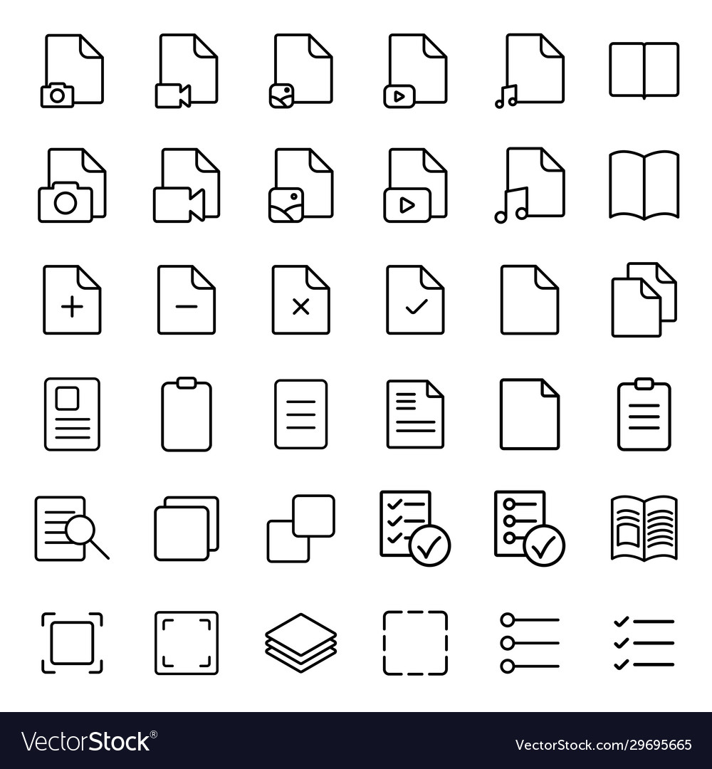 Simple document thin line icons set