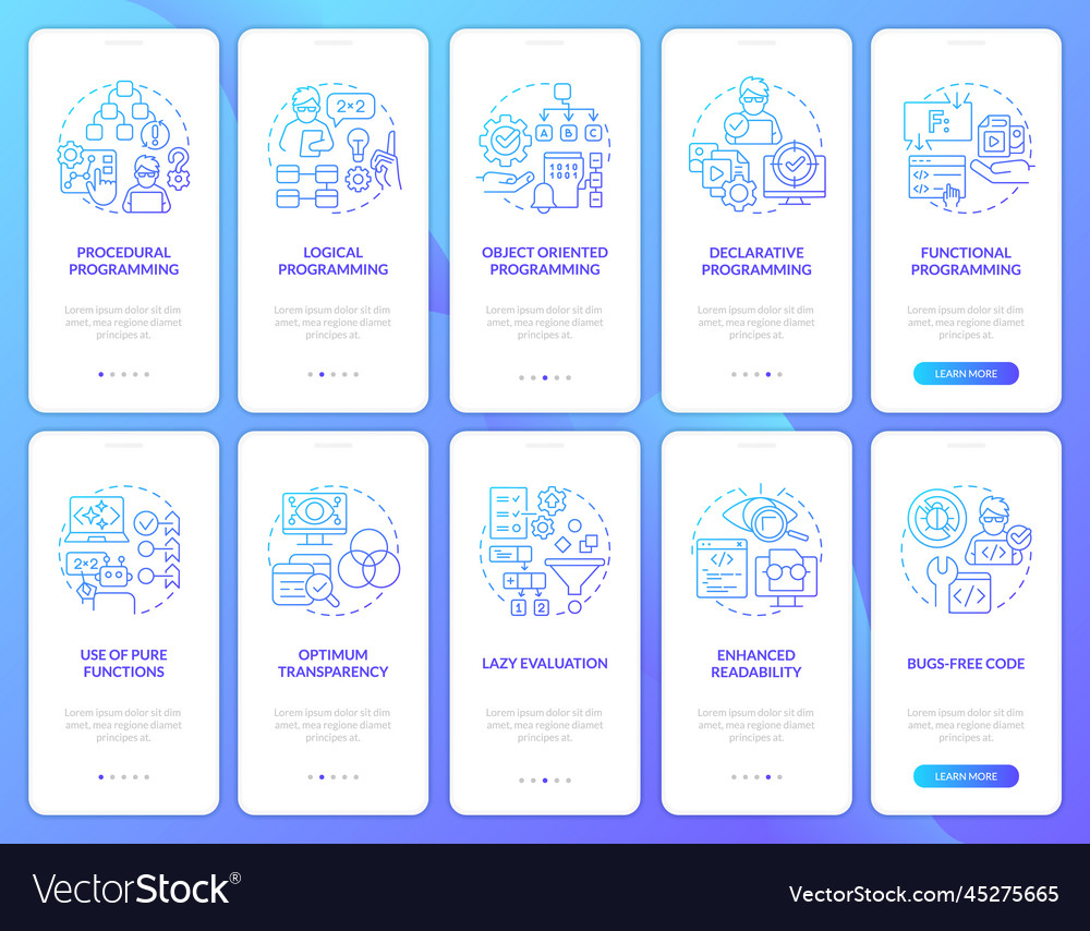 Writing code patterns blue gradient onboarding vector image Writing code patterns blue gradient onboarding