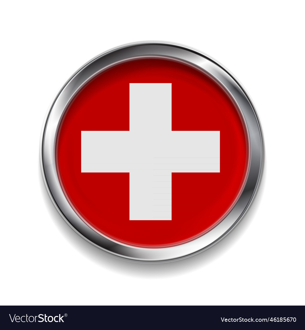 Abstract button with metallic frame swiss flag vector image Abstract button with metallic frame swiss flag