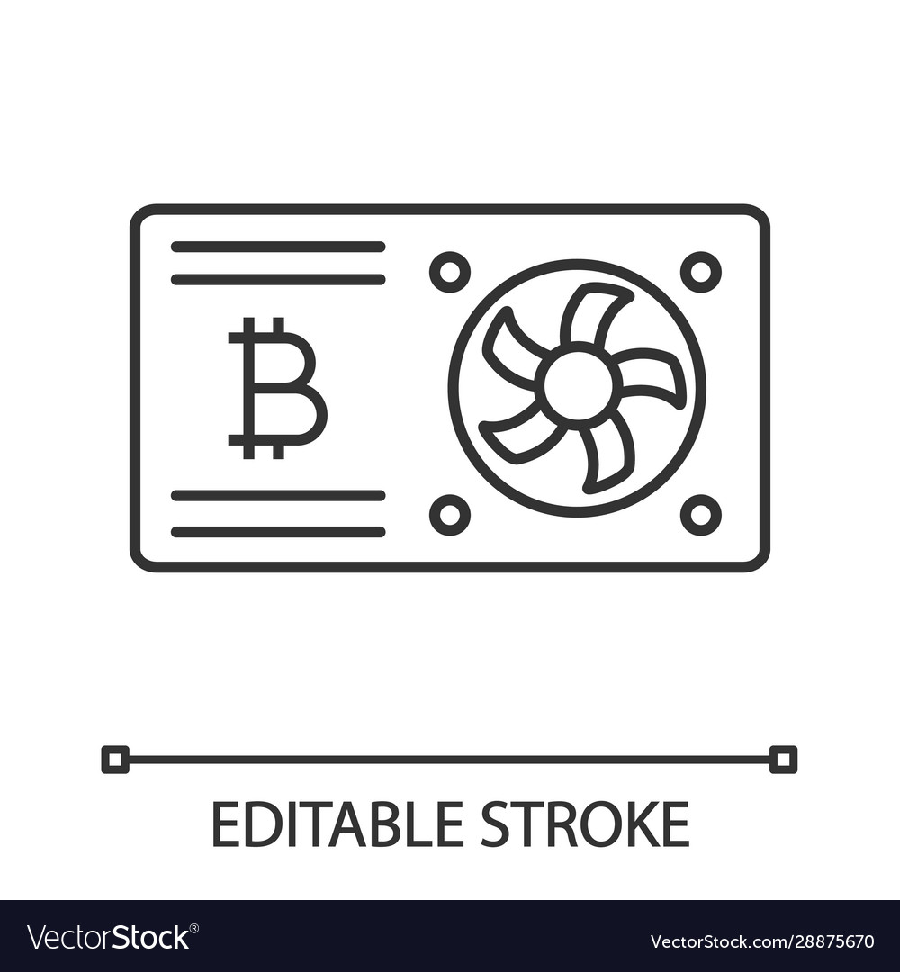 Bitcoin mining graphic card linear icon
