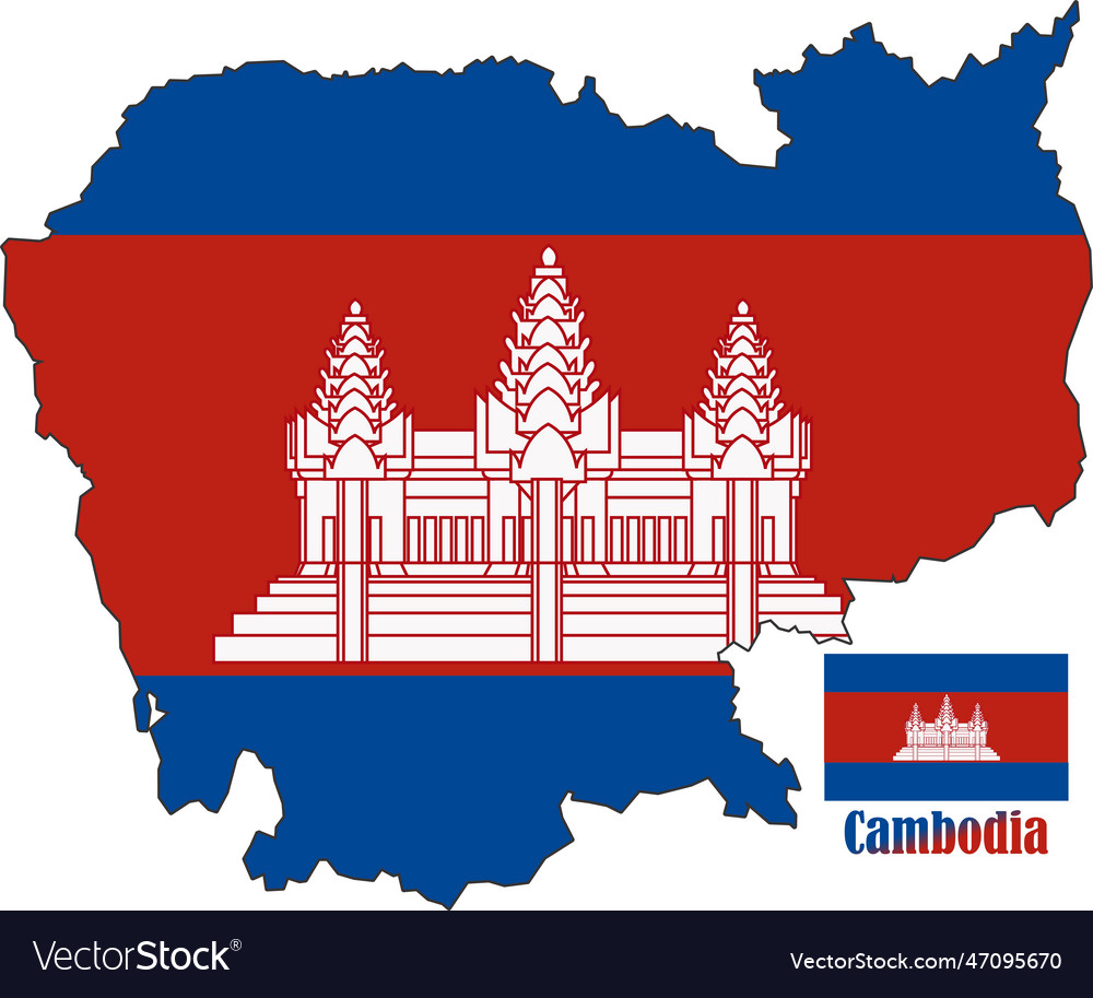 Cambodia map and flag Royalty Free Vector Image