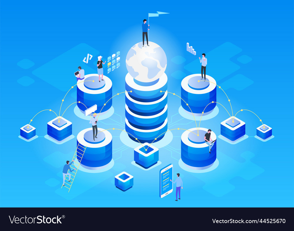 Concept of data network management isometric