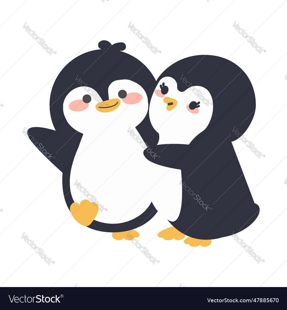 Cute penguins hug with couple Royalty Free Vector Image