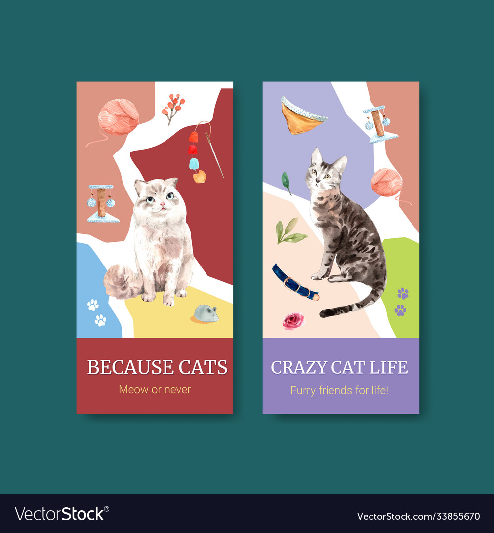 Flyer template design with cute cat Royalty Free Vector