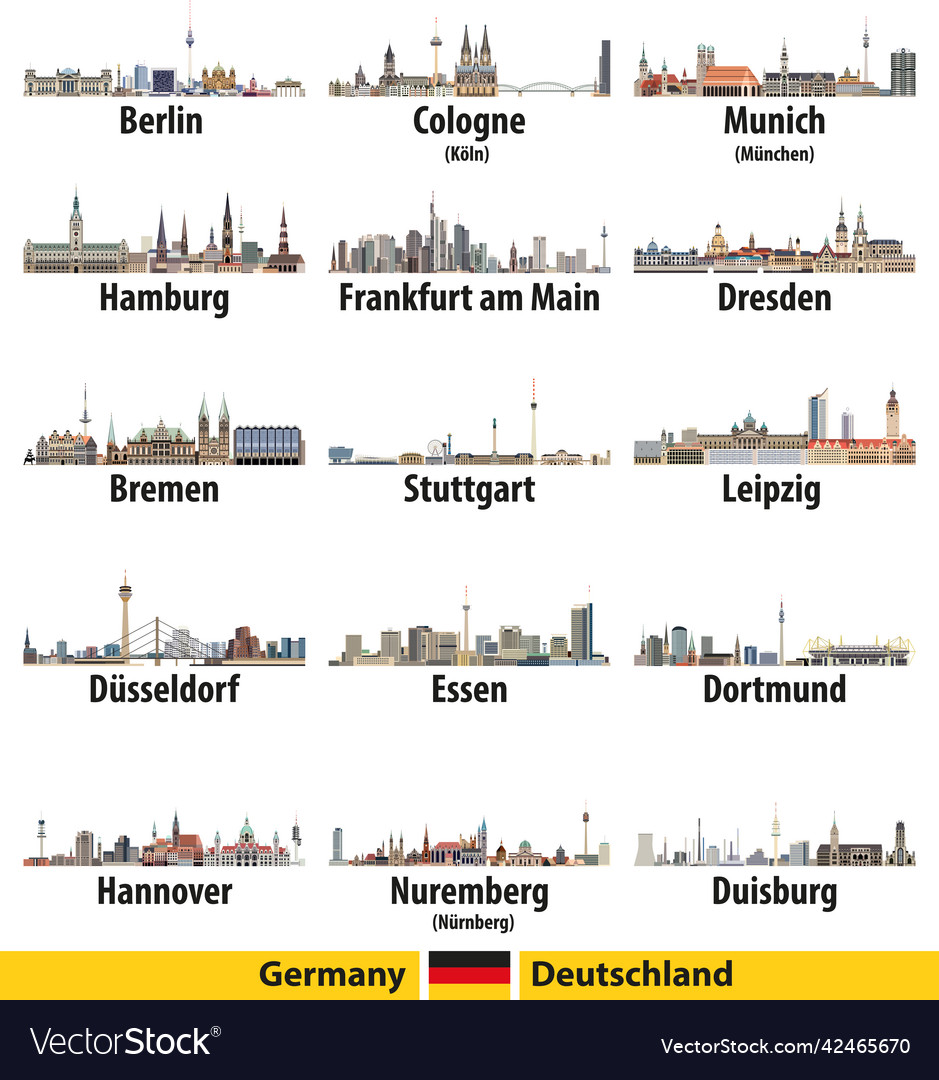 Germany Largest Cities Skylines Isolated Vector Image