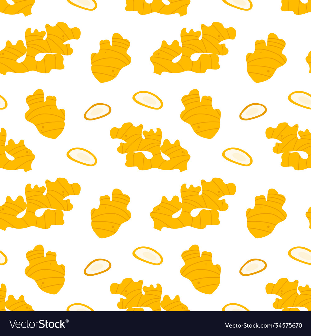 Ginger roots and slices seamless pattern