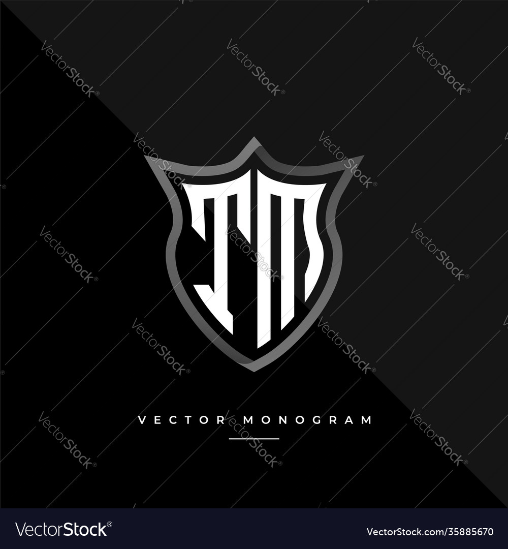 Letters tm logo design silver shield t m monogram Vector Image