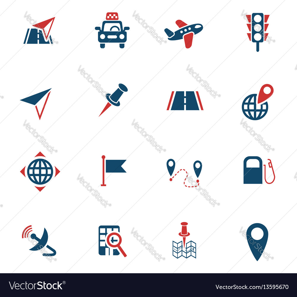 Navigation transport map icon set vector image Navigation transport map icon set
