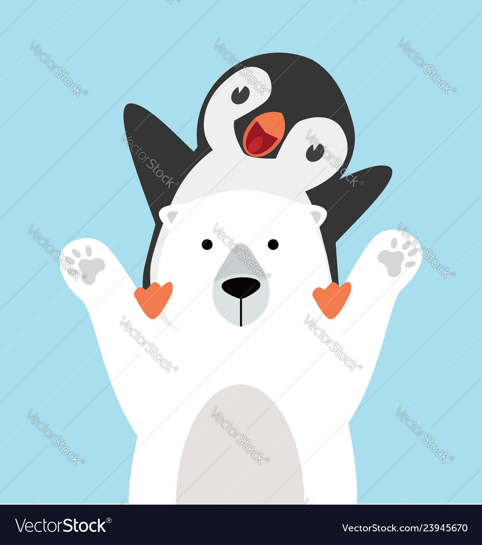 Pinguin auf Polar Bear - Niedlicher Cartoon