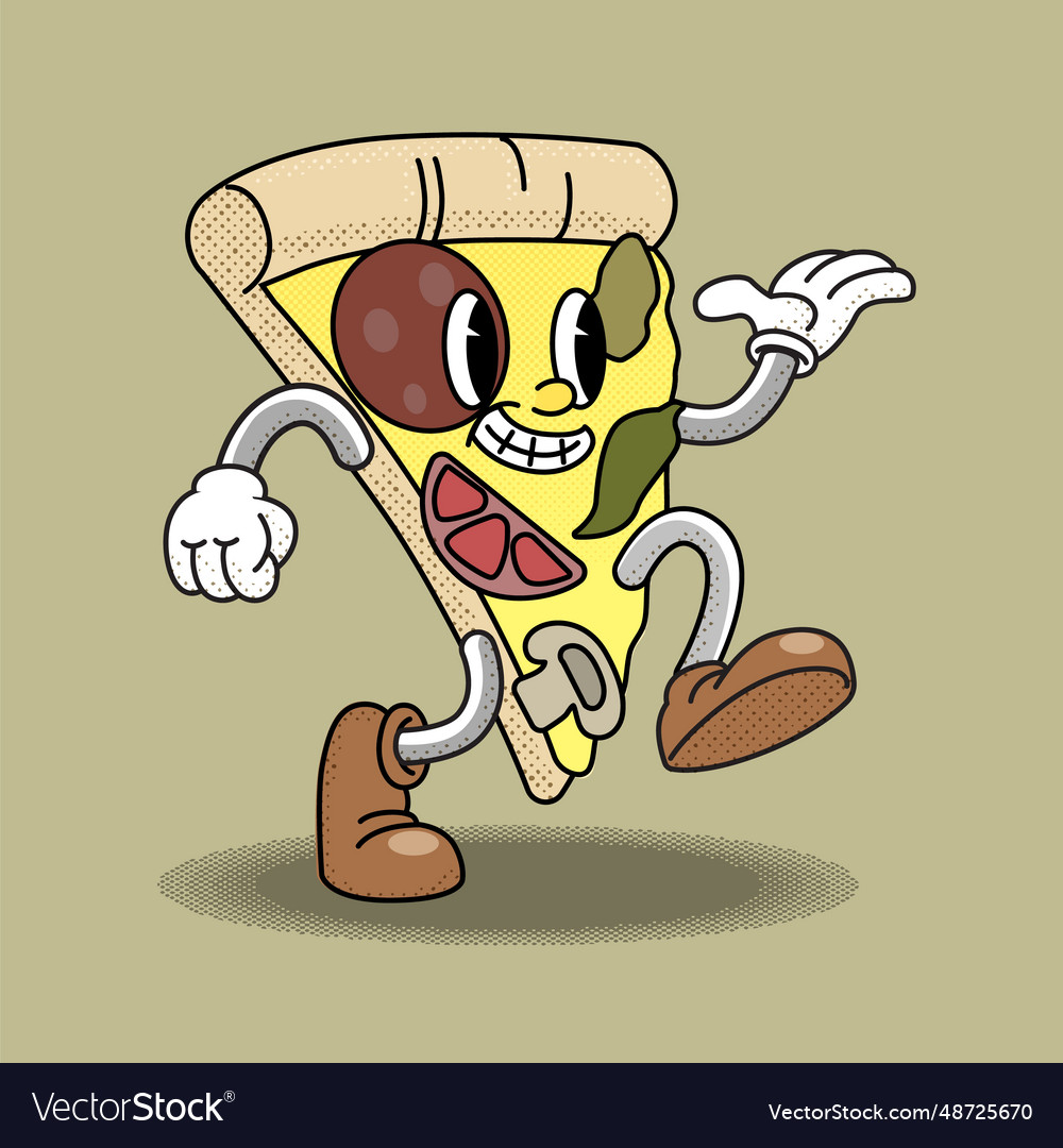 Retro Cartoon Stil eine Pizza gezogen