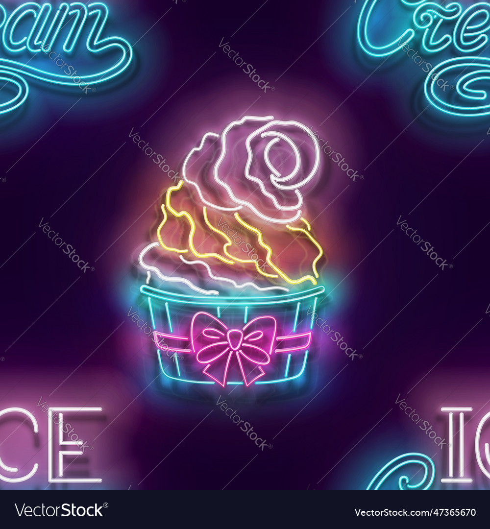 Seamless pattern with glow ice cream cone