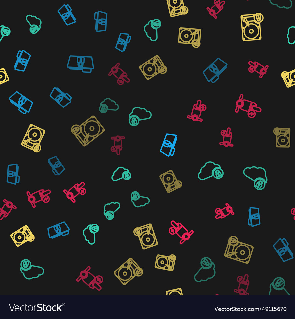 Set line folder and lock cloud computing hard Vector Image Set line folder and lock cloud computing hard