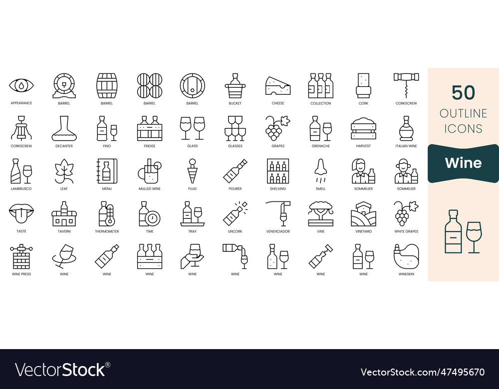 Set of wine icons thin linear style pack