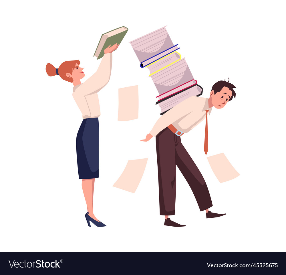 Boss loads the employee with difficult tasks Vector Image