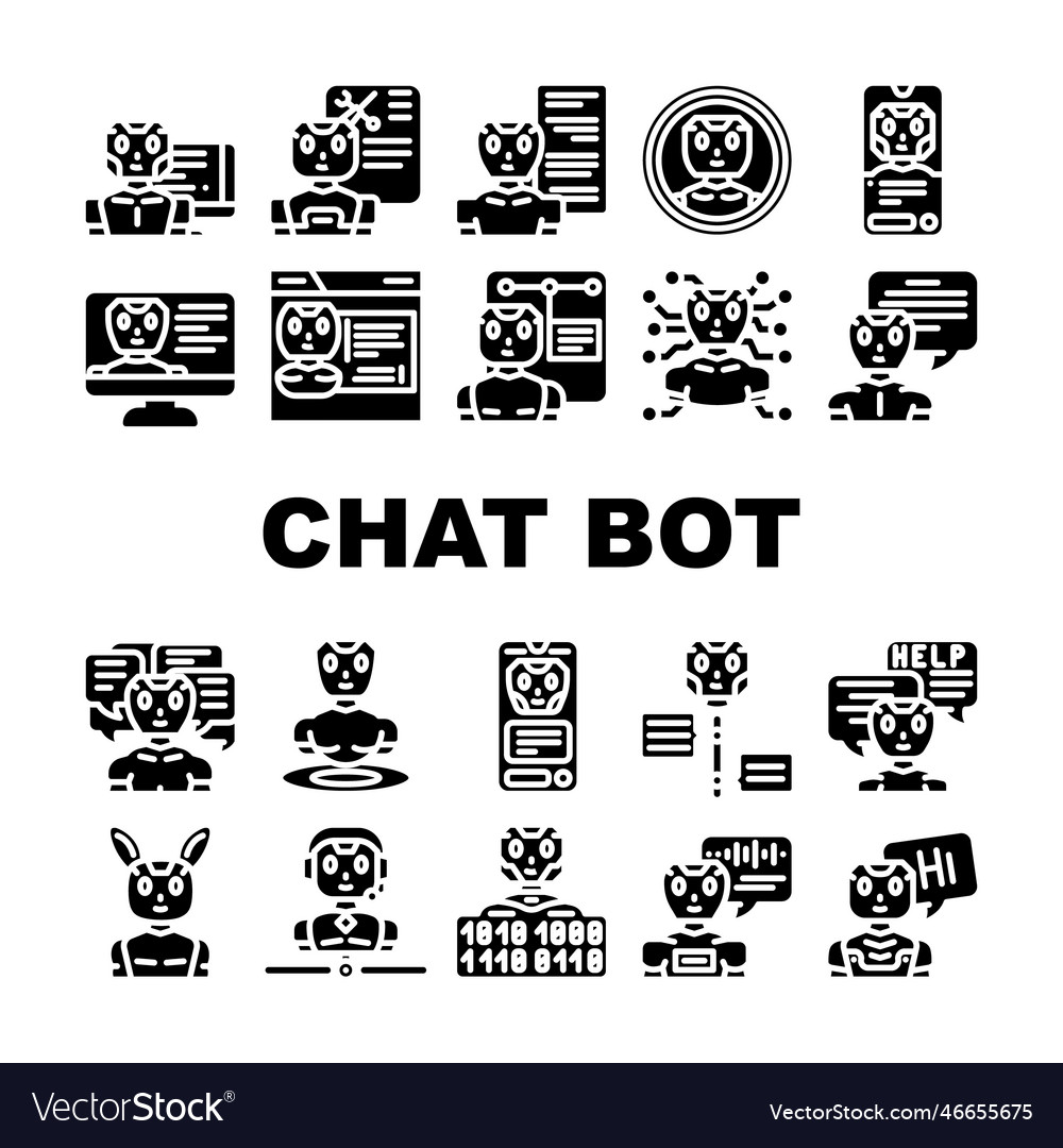 Chat bot robot service icons set