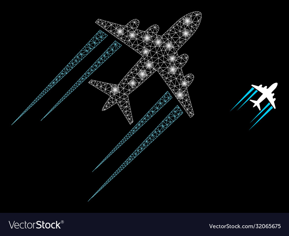 Flying airplane trace - bright web net vector image Flying airplane trace - bright web net
