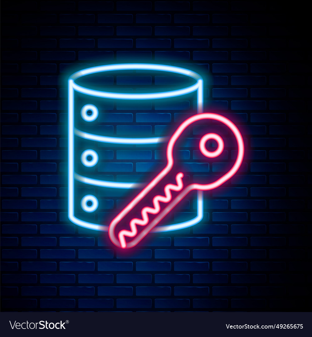 Glowing neon line server security with key icon vector image Glowing neon line server security with key icon