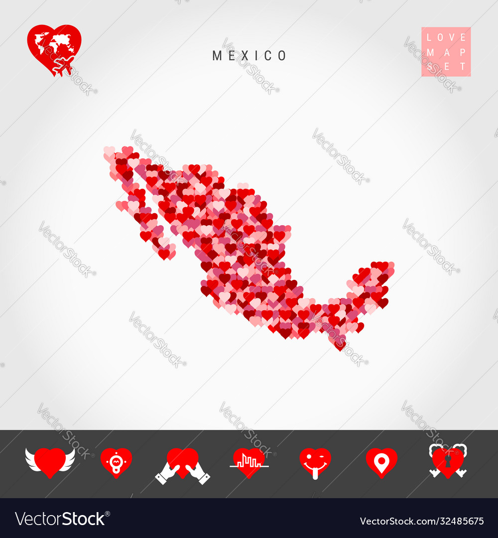 I love mexico red hearts pattern map