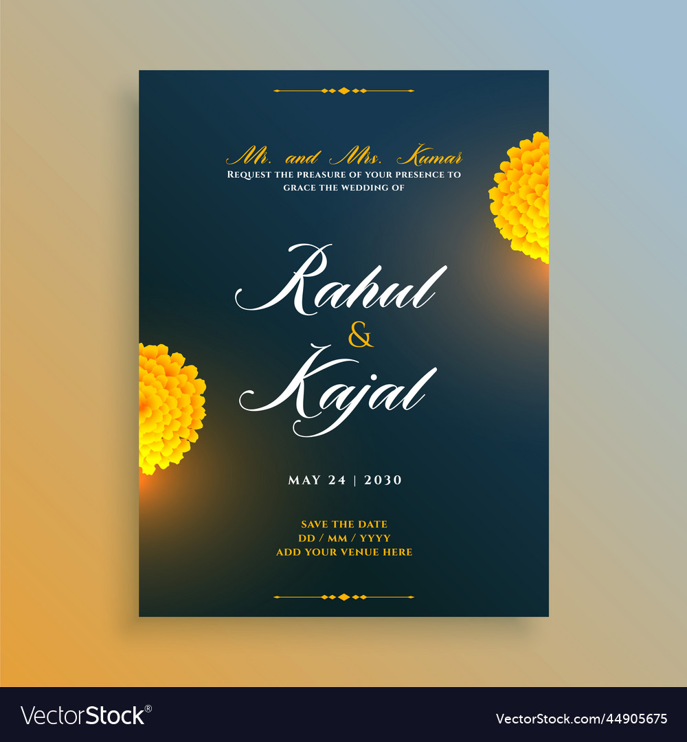 Indian wedding invitation card template design vector image