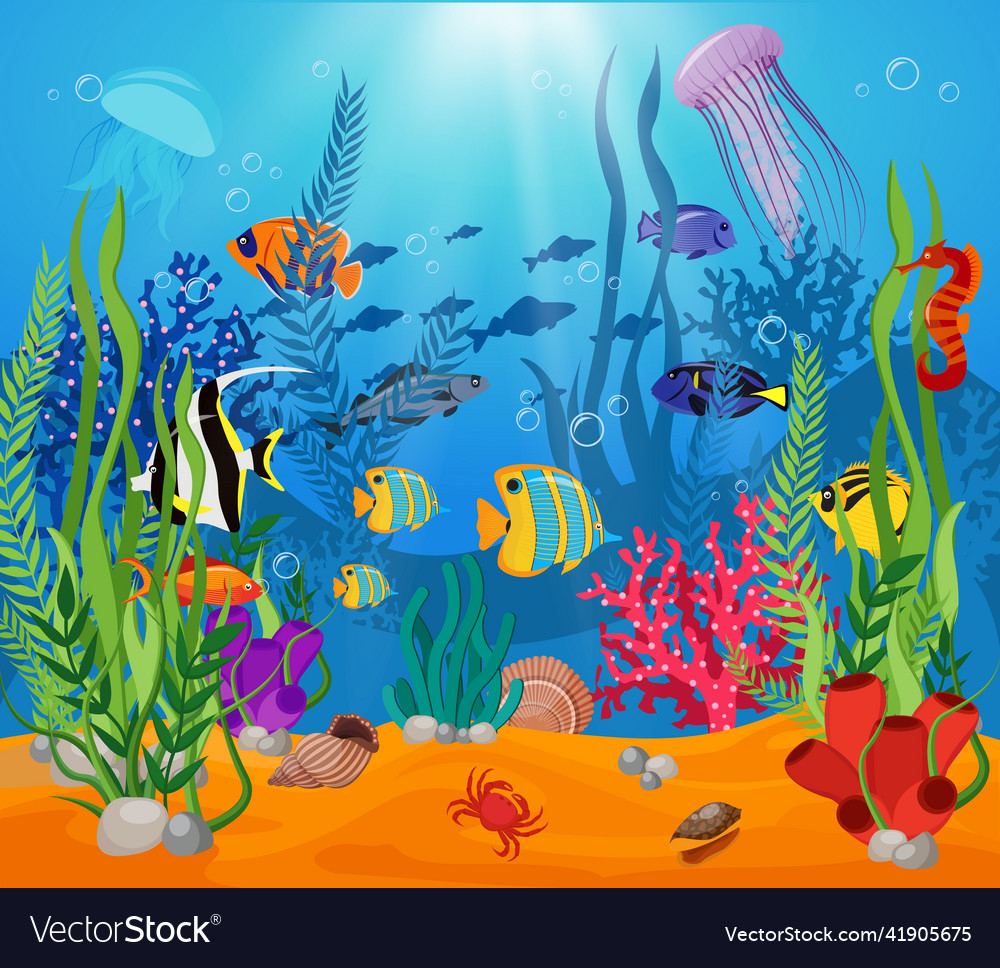 Sea life animals plants composition Royalty Free Vector