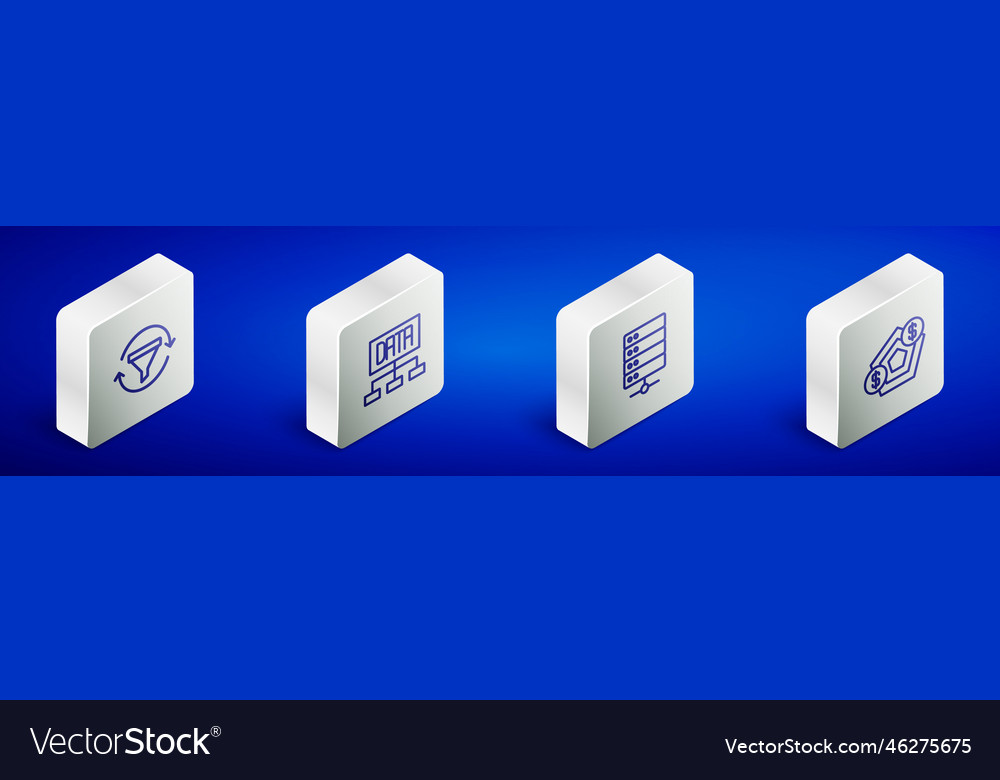 Set isometric line sales funnel with chart data vector image Set isometric line sales funnel with chart data