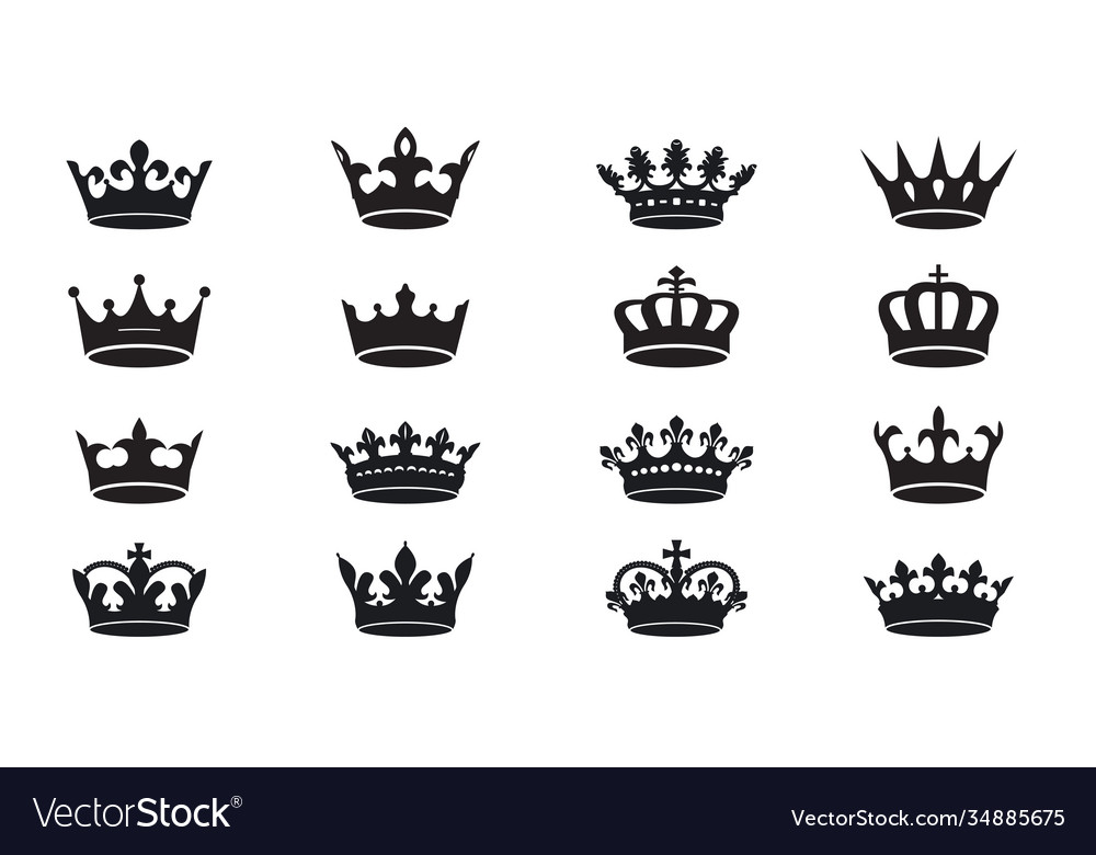 Set king crowns icon on white background Vector Image