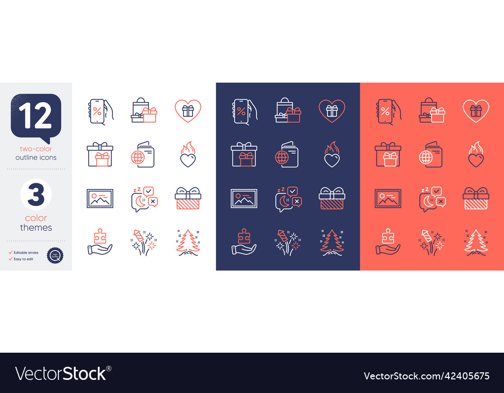 Satz von Weihnachten Baum puzzle und Geschenklinie Icons