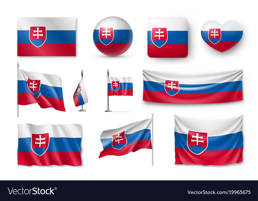 Set slovakia flags banners symbols