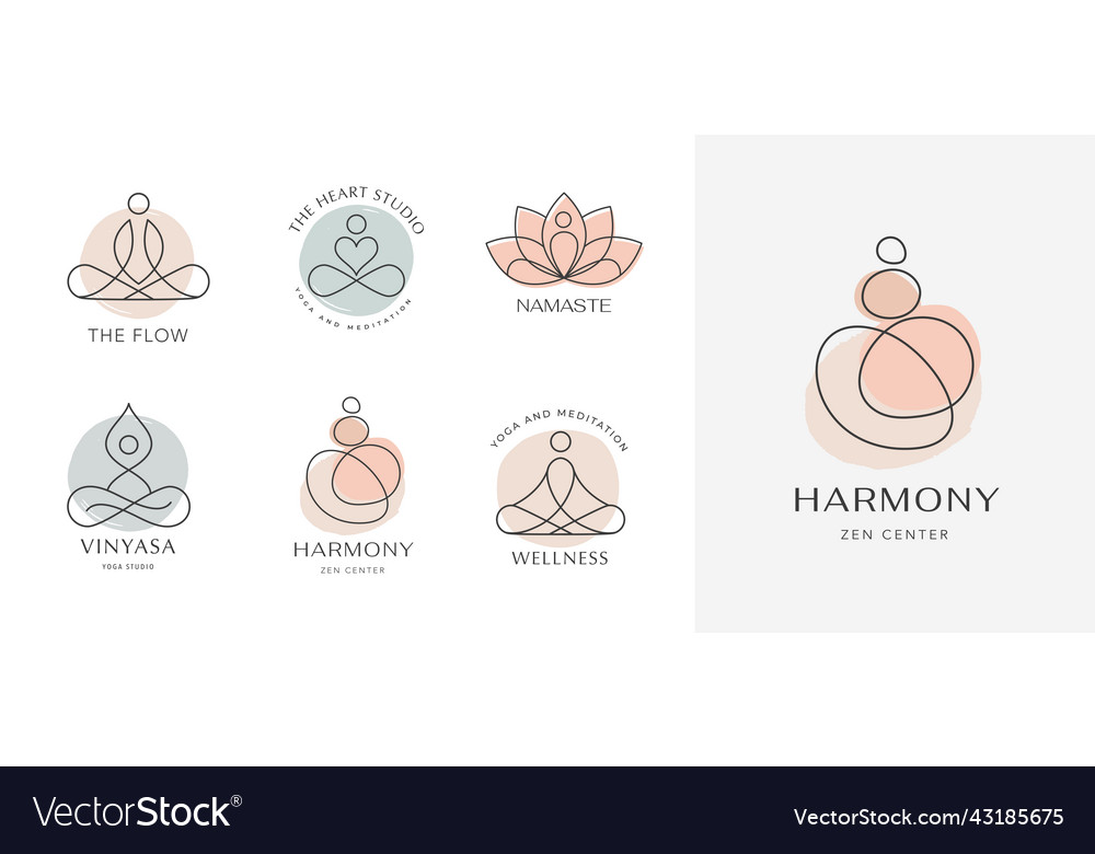 Yoga zen and meditation linear icons and logos vector image Yoga zen and meditation linear icons and logos