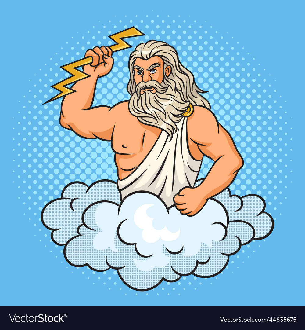 Zeus god with lightning in his hand pop art Vector Image