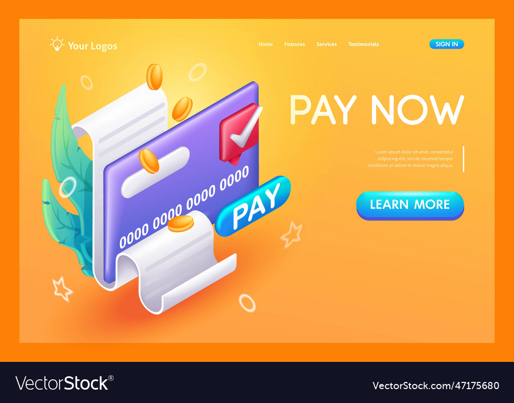 3d isometric cartoon pay now payment by bank Vector Image