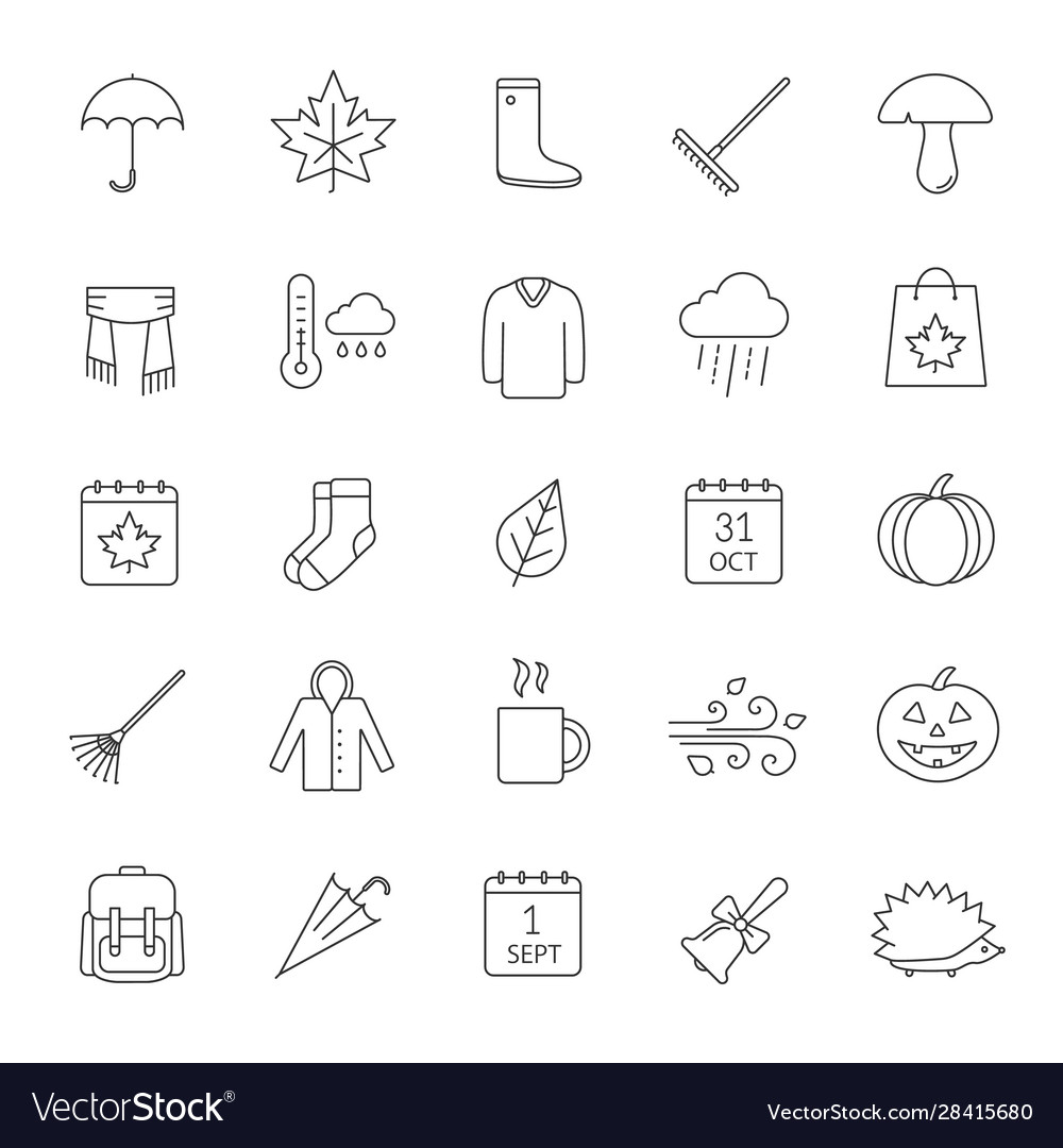 Autumn linear icons set vector image Autumn linear icons set