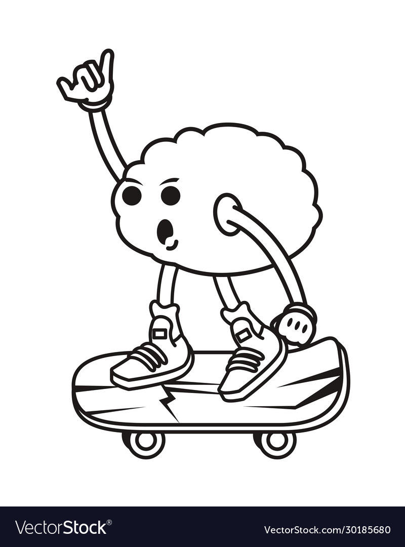 Brain in skateboard comic character