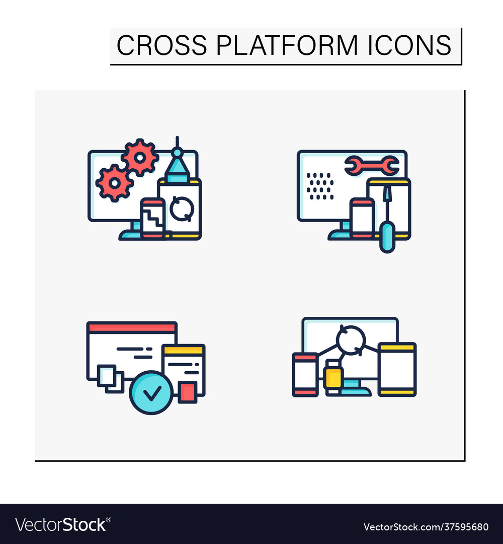 Cross platform color icons set vector image Cross platform color icons set