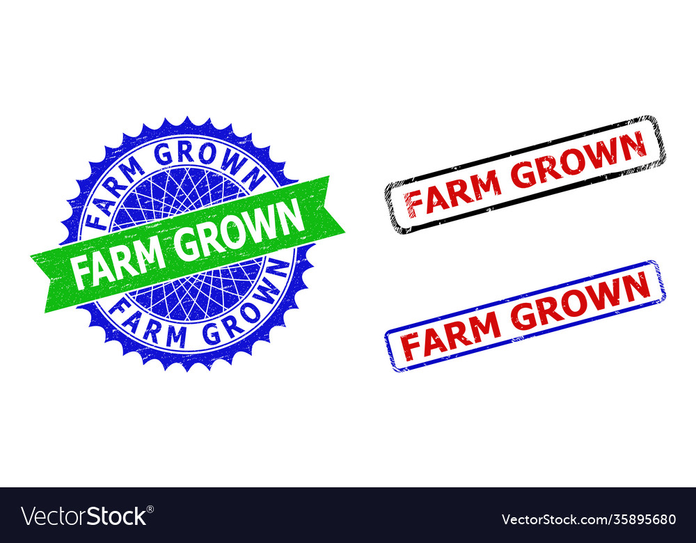 Farm Grown Rosette And Rectangle Bicolor Stamps Vector Image