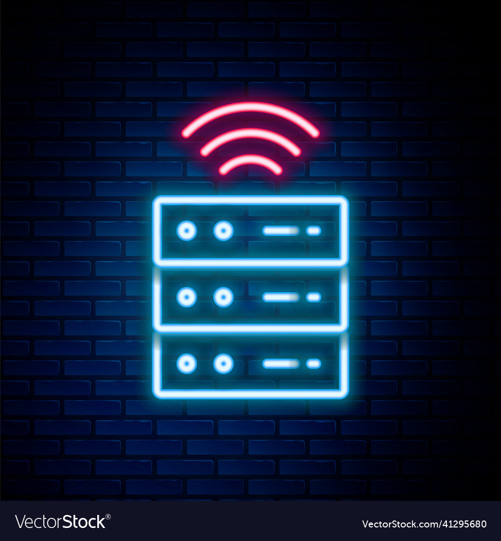 Glowing neon line smart server data web hosting vector image Glowing neon line smart server data web hosting