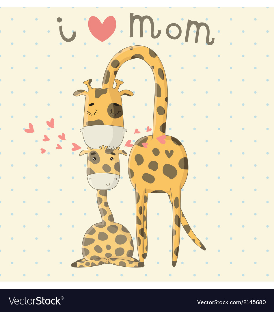 Greeting card for mothers day with cute giraffes