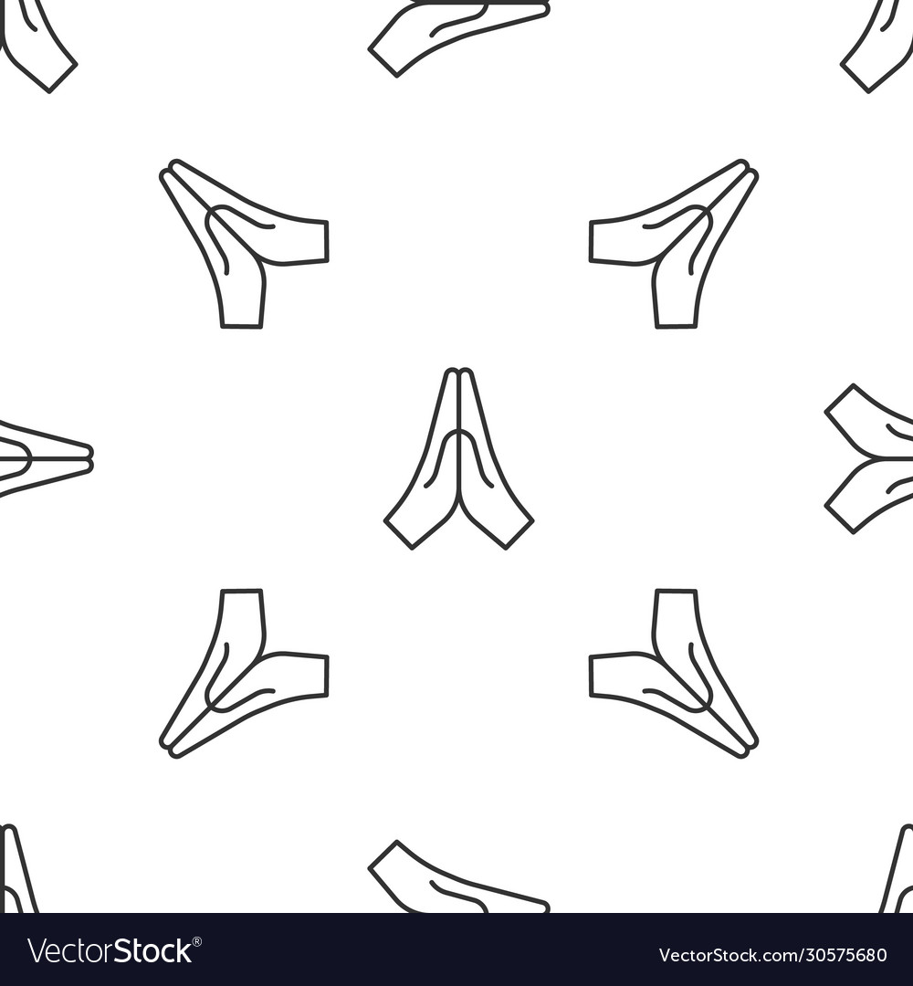 Grey line hands in praying position icon isolated