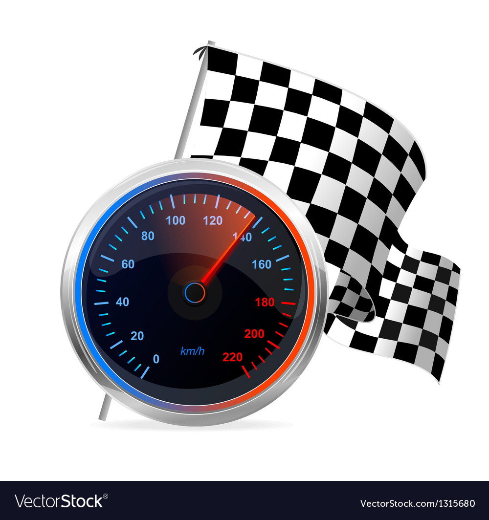 Racing speedometer and checkered flag Royalty Free Vector